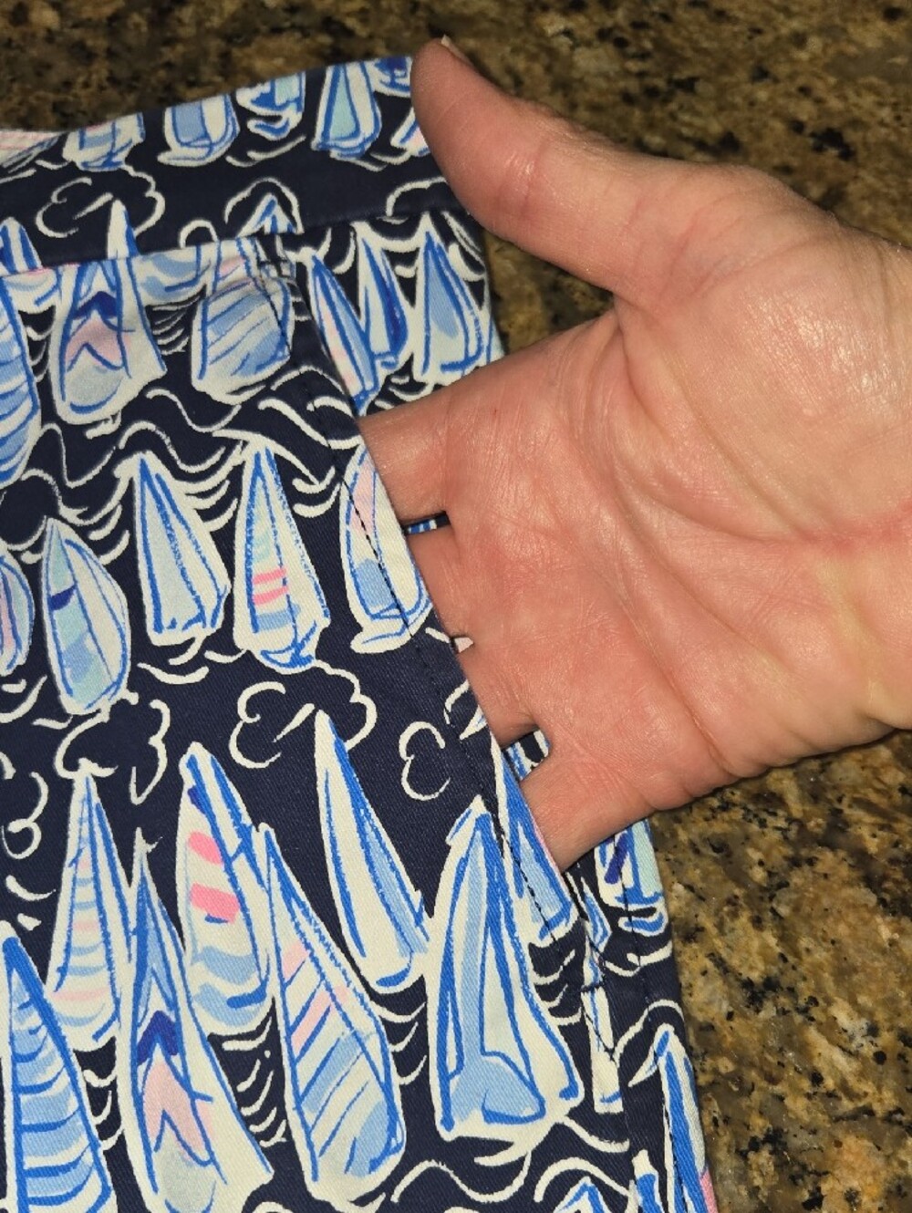 Lilly Pulitzer Men's Beaumont Navy, Light Blue & Pink Sailboat Print Shorts - Picture 6 of 9